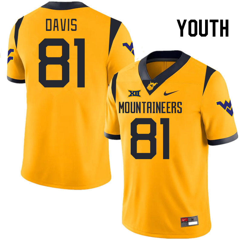 Youth #81 Treylan Davis West Virginia Mountaineers College 2024 New Uniforms Football Jerseys Stitch